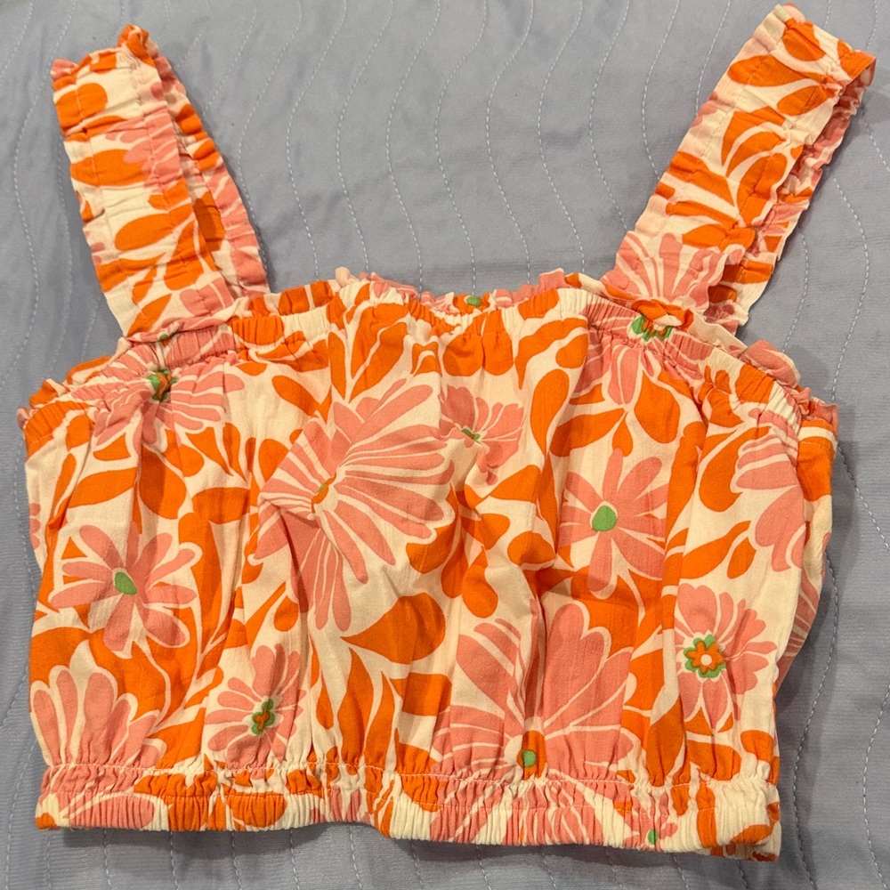 aerie Pink and Orange Floral Cropped Tank